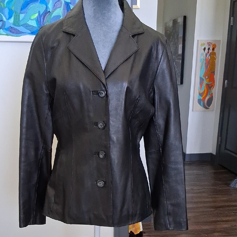 Wilson Dark Leather Blazer Jacket. Measure Under Arm 18 Inch. Shoulder 16 Across